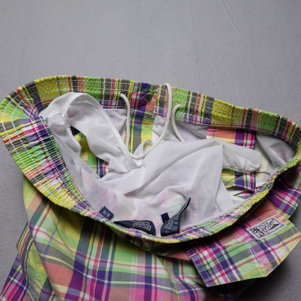 Polo Ralph Lauren Swim Trunks Men Large Multicolor Plaid Mesh Lined Madras - Picture 3 of 10